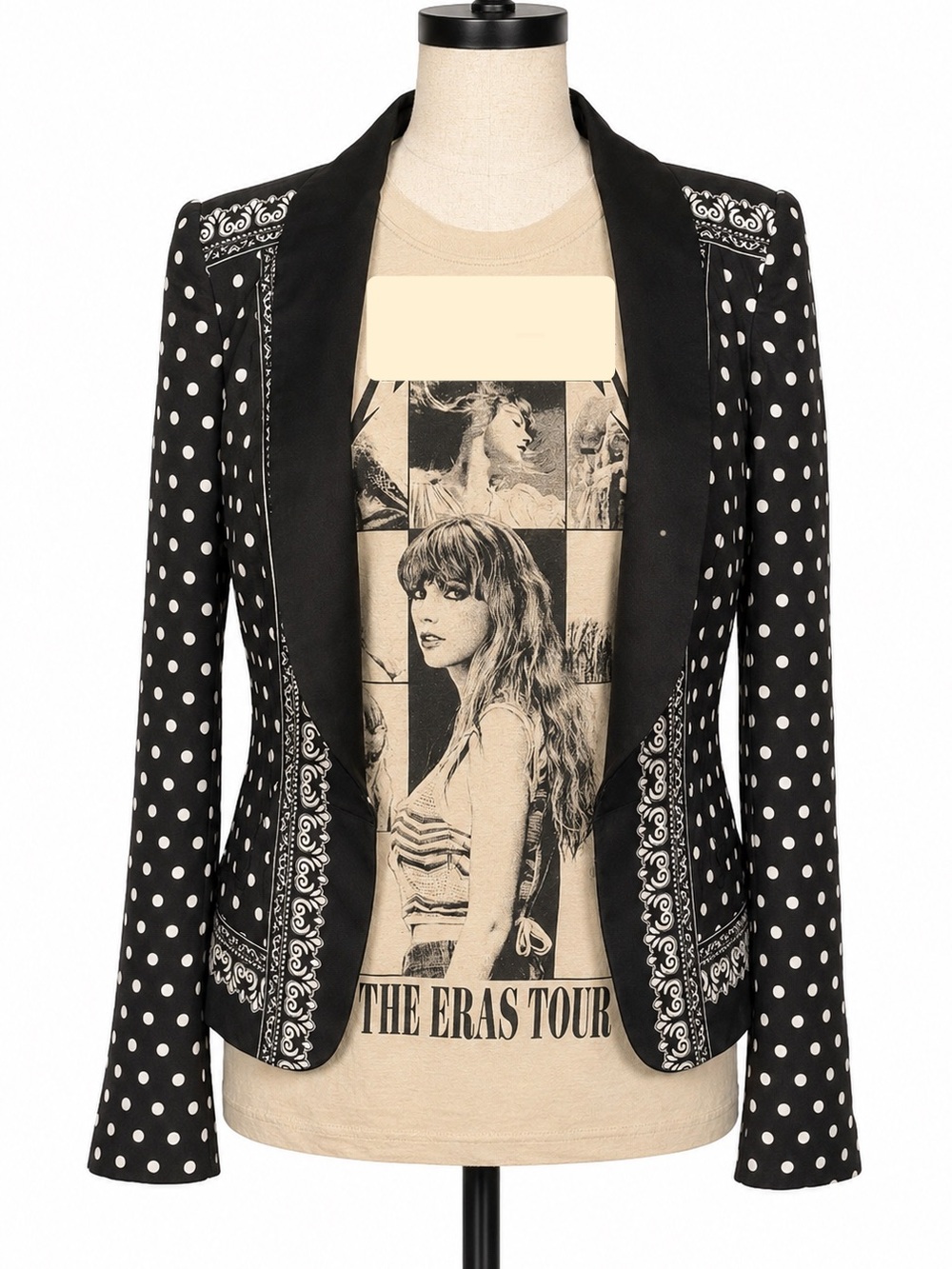 WHBM silk black & white print smoking jacket. Hook closure- 4